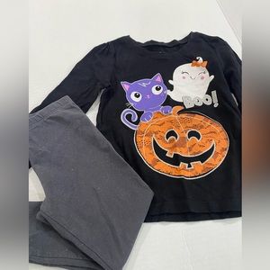 Halloween graphic tshirt pumpkin ghost and cat with gray glitter pants size 3t